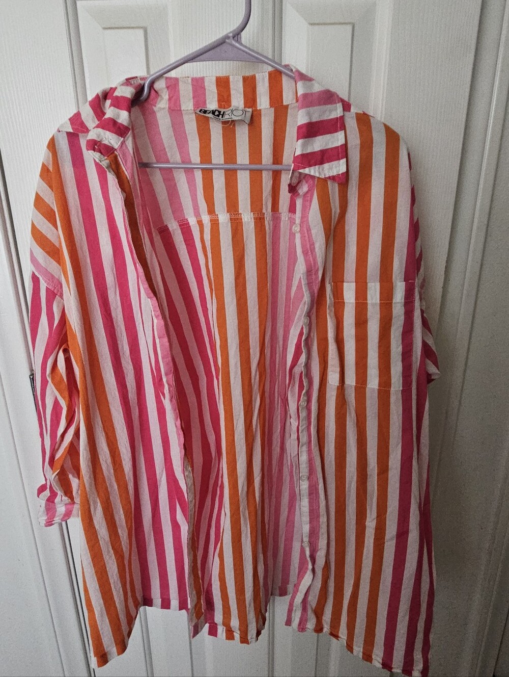 Beach Riot Pink & Orange Striped Button-Down